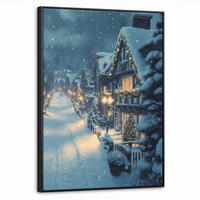 LEINWAND Bilder mit Rahmen - Weihnachtsdorf - Weihnachten - Schnee - Winter - 50x70 - Dunkelblau, Textil (50/70cm) - MuchoWow