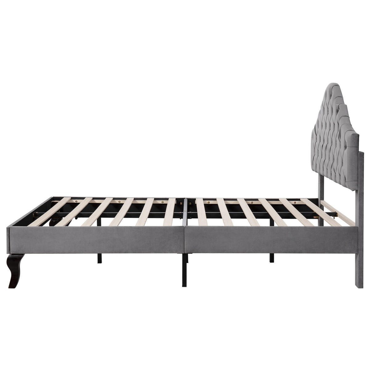 POLSTERBETT 140/200 cm mit Lattenrost und gepolstertem Kopfteil aus Samt, Grau - Grau, Textil (140/200cm) - Redom