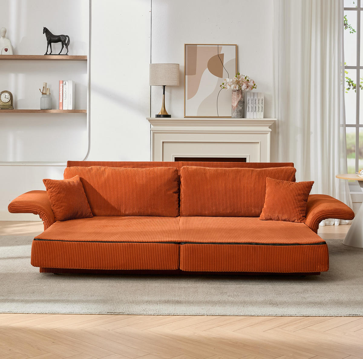 SOFA mit Schlaffunktion 182 cm Orange Cord - Orange, Metall (182/84/88cm) - Meubliv
