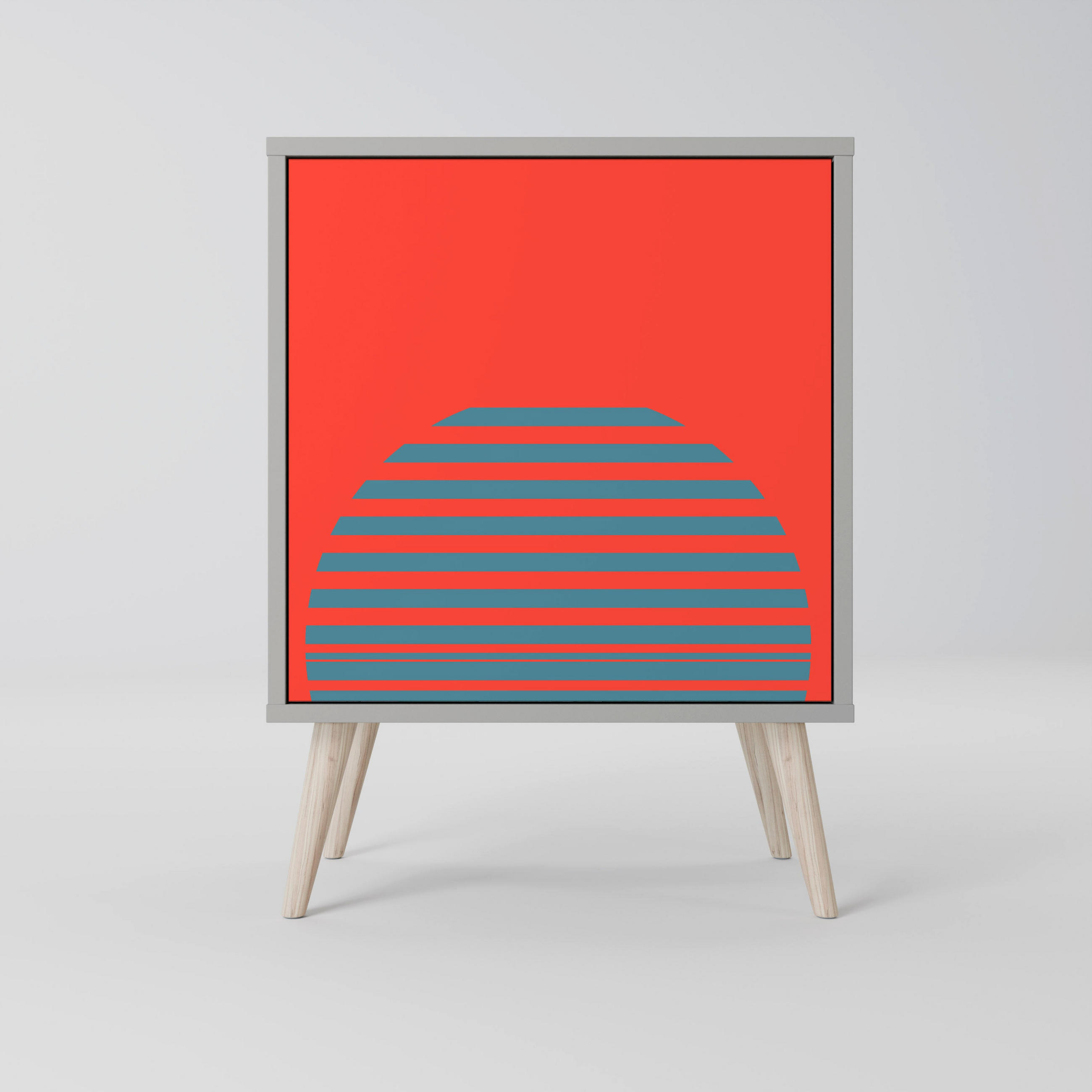 SIDEBOARD RISING GEOMETRY STARS, Grau, 57,5x42x77,5 cm, Schräge Buchenholzfüße - Buchefarben/Multicolor, Holzwerkstoff/Buchenholz (57.5/77.5/42cm) - SpaceRebels