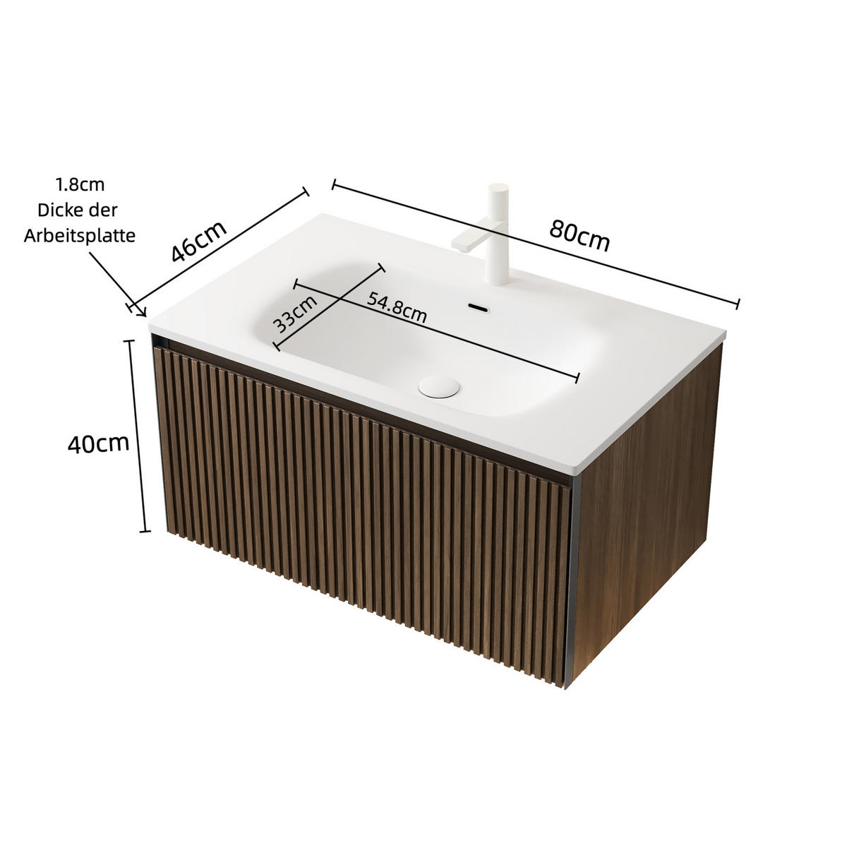 WASCHTISCHKOMBI 80 cm Weiß/Braun aus Keramik mit Schublade - Braun, Keramik (80/41.8/46cm) - OKMYHOME