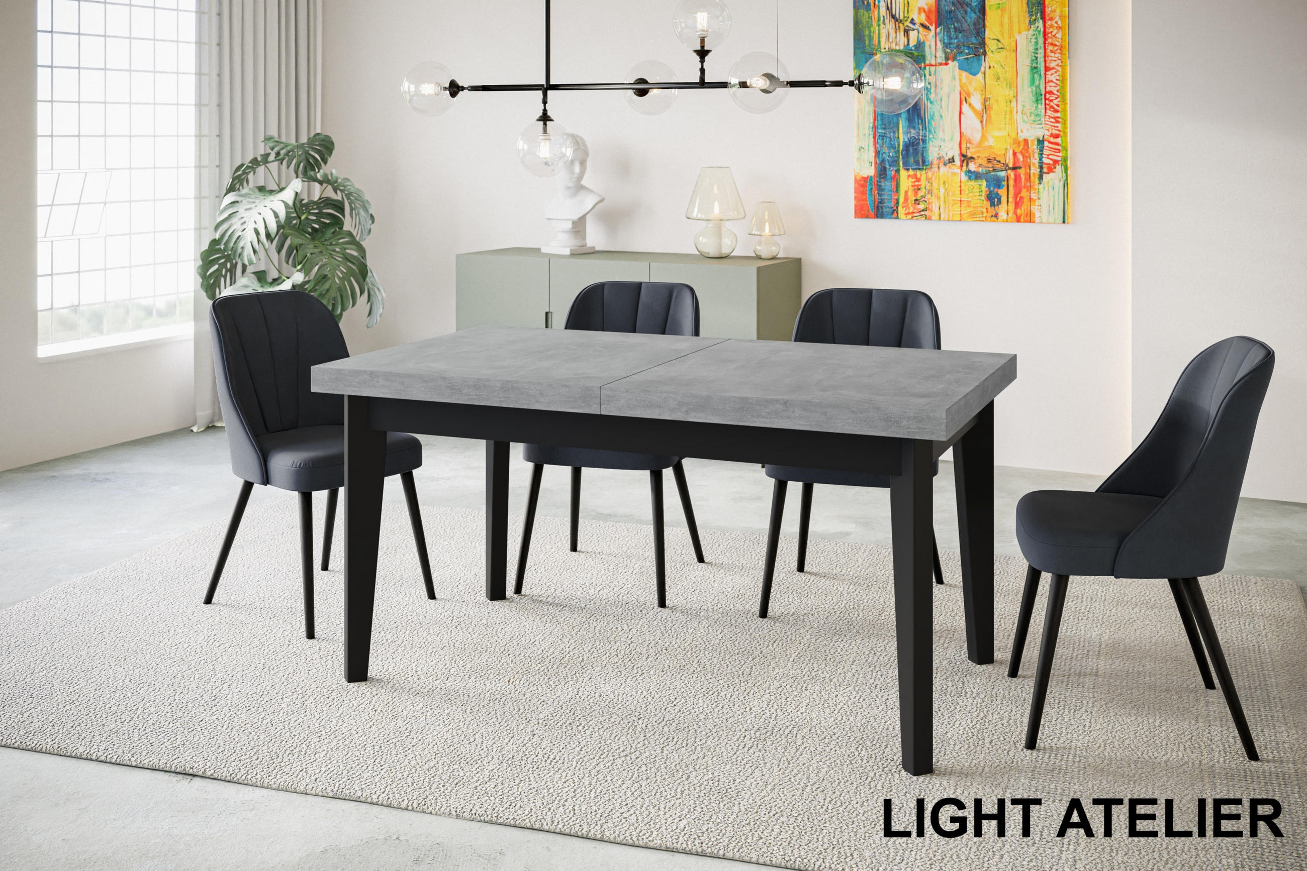 ESSZIMMERTISCH SKANDI, ausziehbarer Tisch: 200-300X100X78 cm, Farbe: ATELIER, mit Holzbeinen in Farbe Schwarz - Schwarz/Grau, Holzwerkstoff (200/100/78cm) - Alpi-Möbel