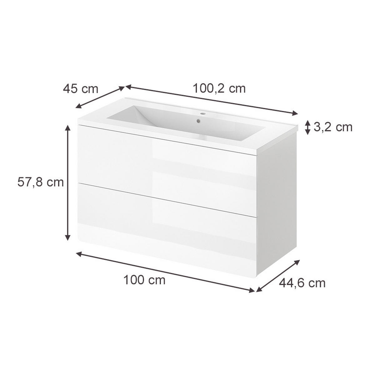 KOUPELNOVÝ NÁBYTEK Izan, Bílá vysoký lesk/Bílá, 2dílná - bílá/vysoce lesklá bílá, kompozitní dřevo (100/57.8/44.6cm) - Vicco