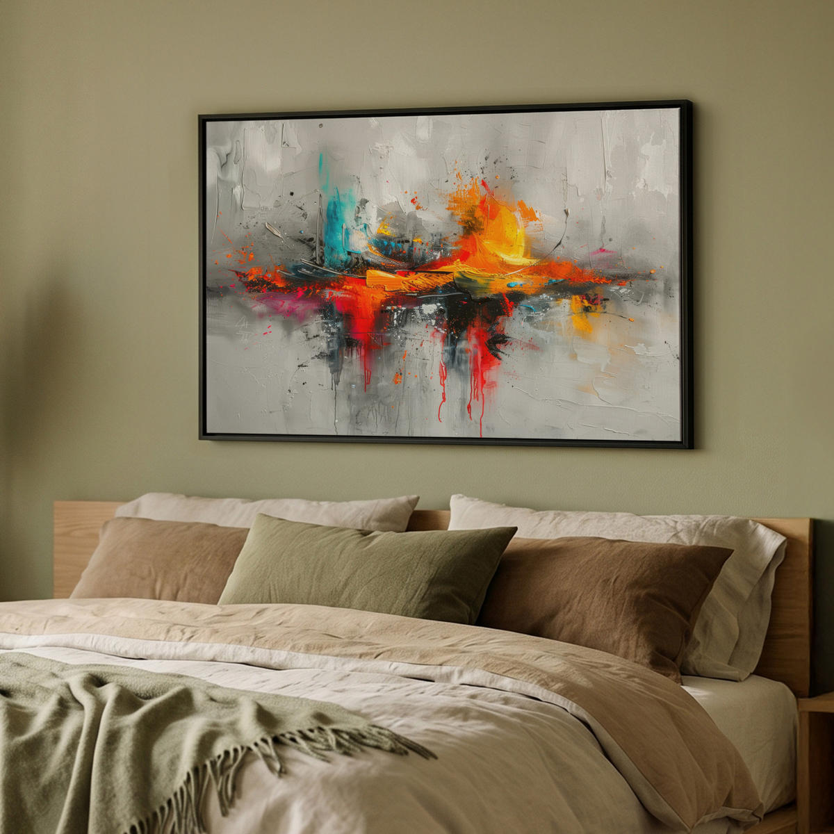 LEINWAND Bilder mit Rahmen - Moderne Kunst - Orange - Grau - Abstrakt - 90x60 - Hellgrau, Textil (90/60cm) - MuchoWow