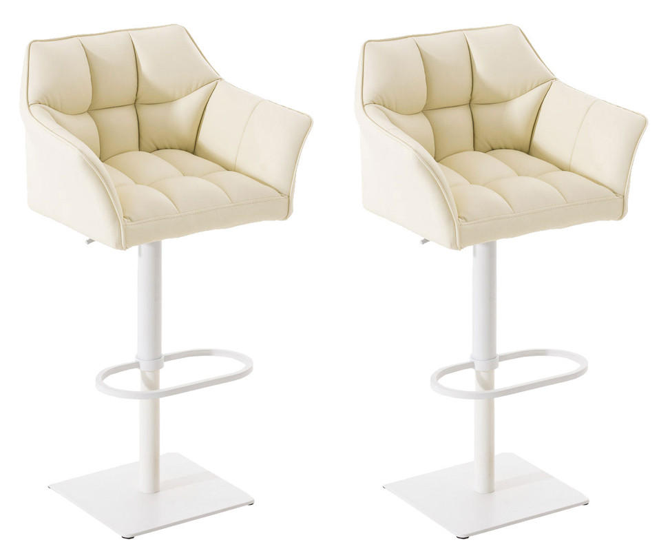 BARHOCKER 2er Set Sihar Kunstleder Creme Weiß - Creme, Leder/Metall (64/88/45cm) - DELUKE