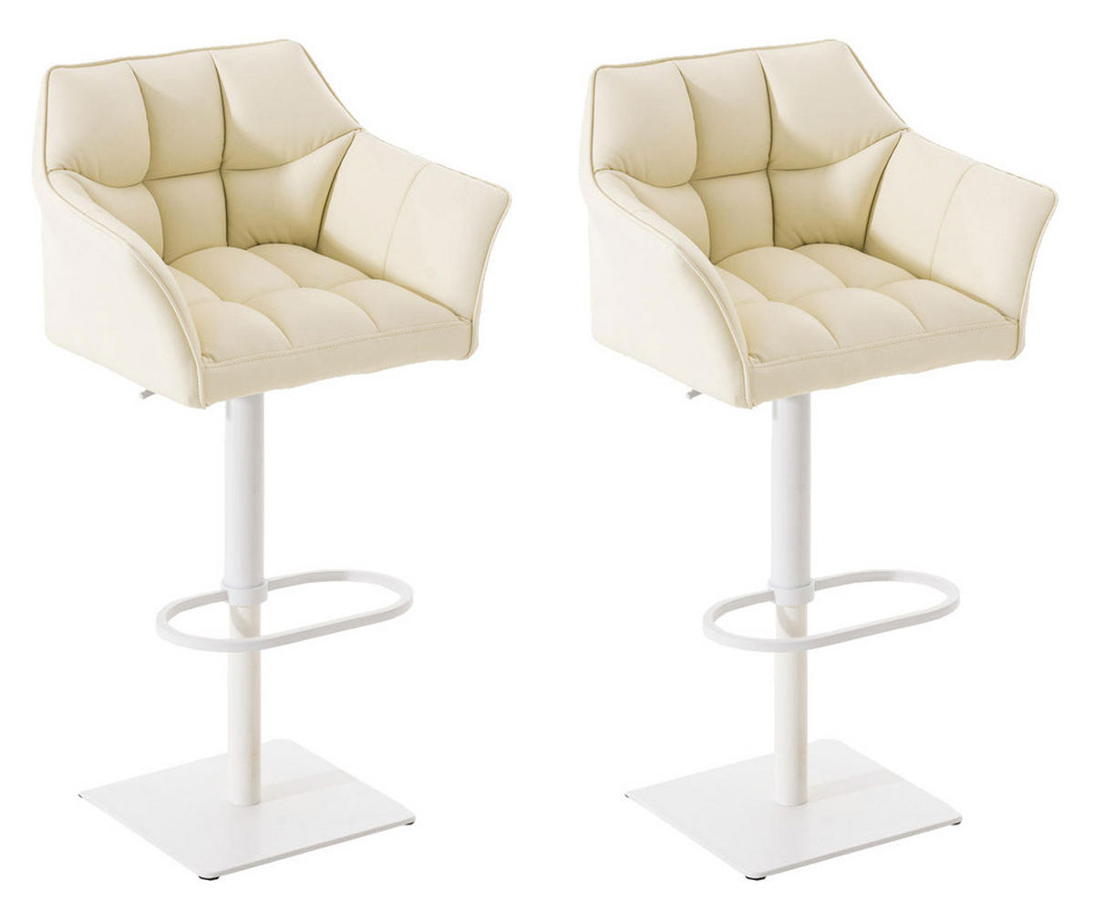 BARHOCKER 2er Set Sihar Kunstleder Creme Weiß - Creme, Leder/Metall (64/88/45cm) - DELUKE