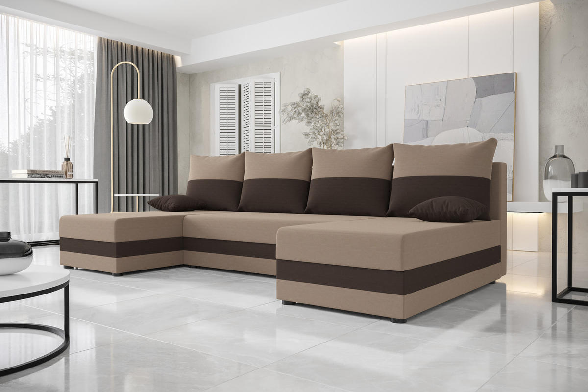 WOHNLANDSCHAFT HEWLET U Rainbow 05+41 mit Schlaffunktion - Braun, Textil (310/80/140cm) - Bedante