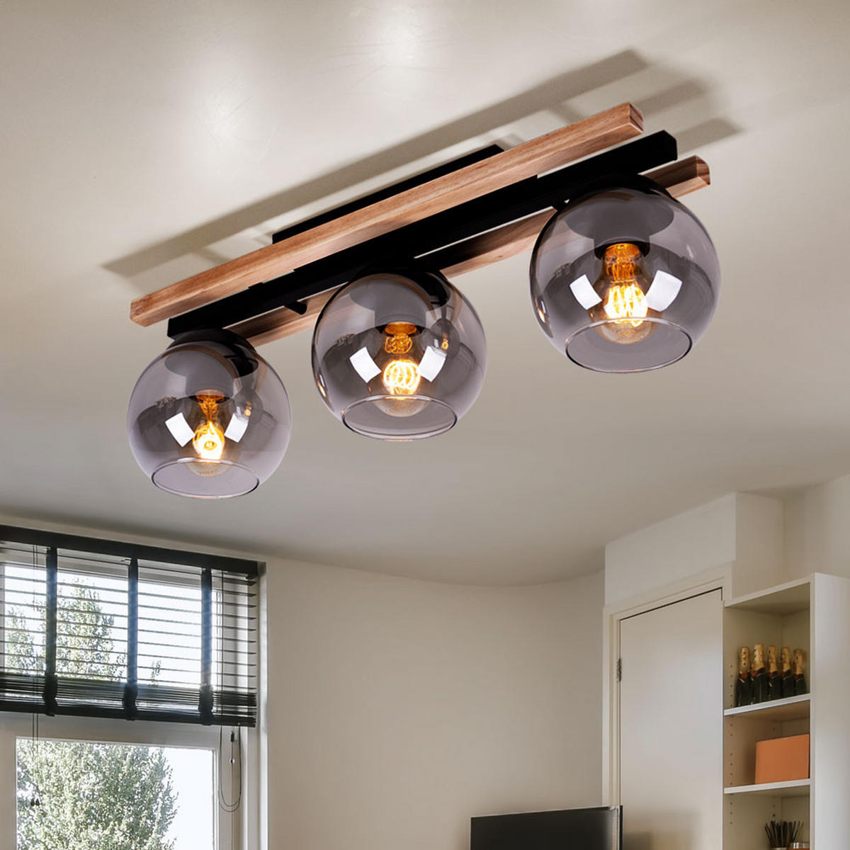 DECKENLEUCHTE Metall Eichenholz Braun - Braun, Holz (60/15/20.5cm) - Globo Lighting