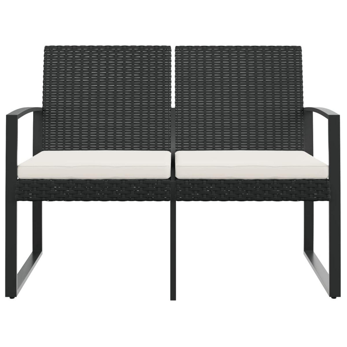 GARTENBANK 2-Sitzer Mit Kissen Schwarz PP-Rattan - Schwarz, Kunststoff (103.5/77.5/57cm) - vidaXL