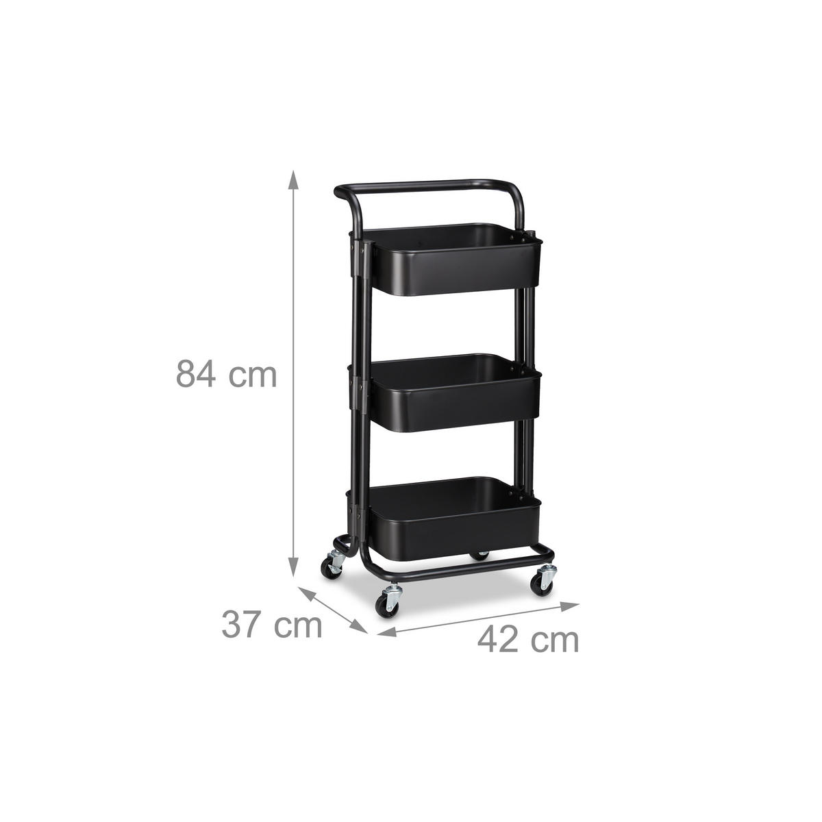ROLLWAGEN - Schwarz, Kunststoff/Metall (42/84/37cm) - Relaxdays