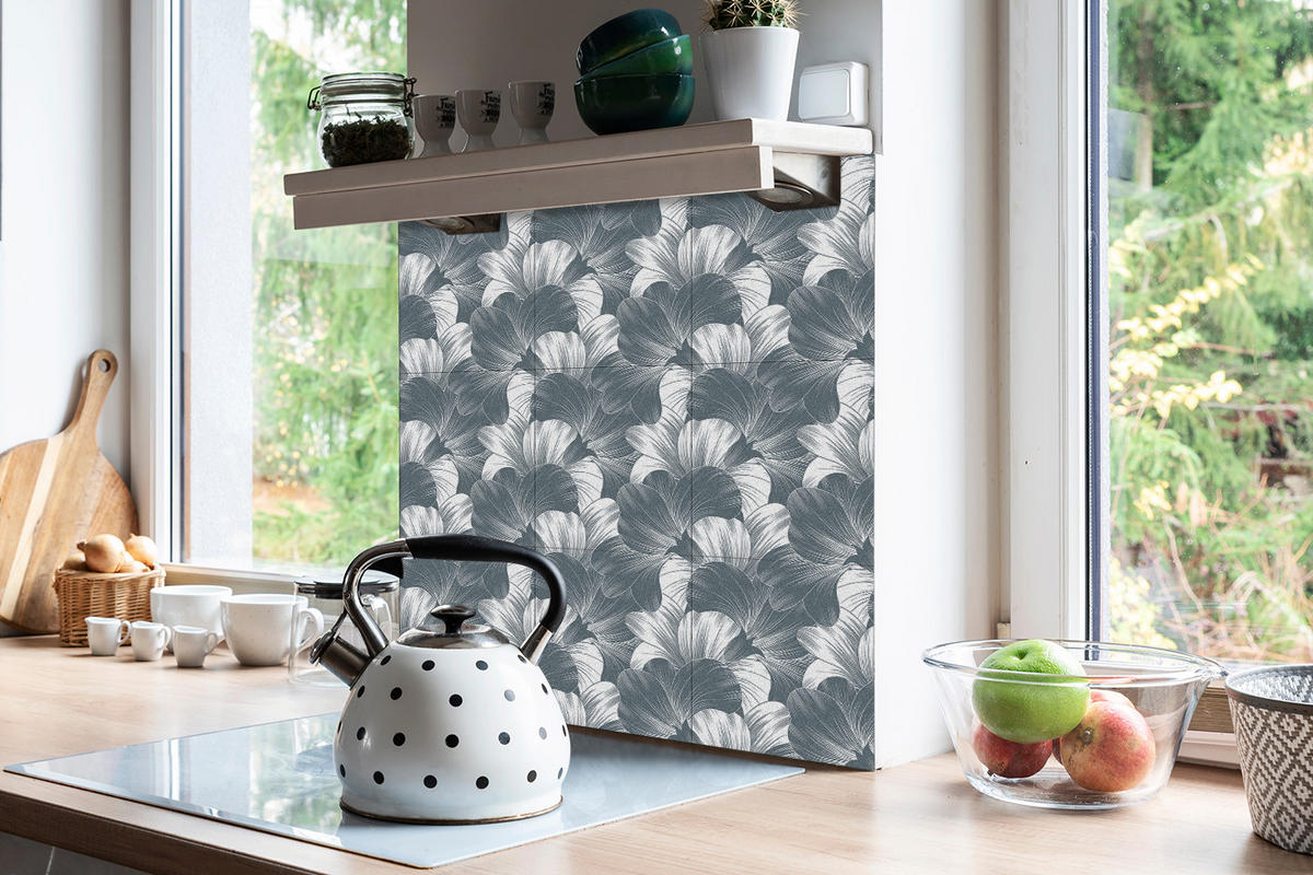 FLIESENAUFKLEBER 9 Stück 30x30 cm selbstklebend Blumen - Grau, Textil (30/1.6/30cm) - TULUP