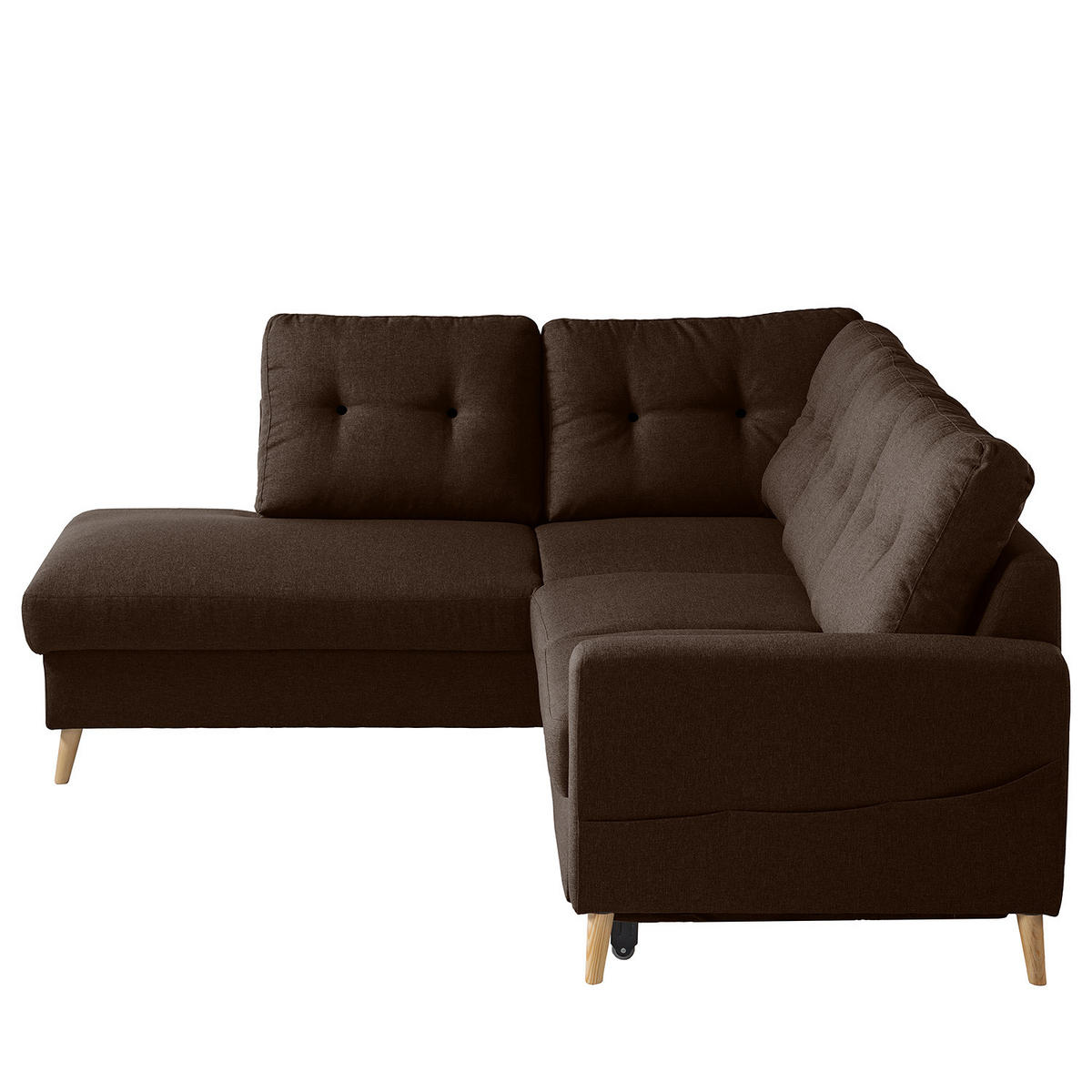 ECKSOFA mit Ottomane - Webstoff - Hellbraun/Dunkelbraun, Holz/Textil (230/200cm) - home24