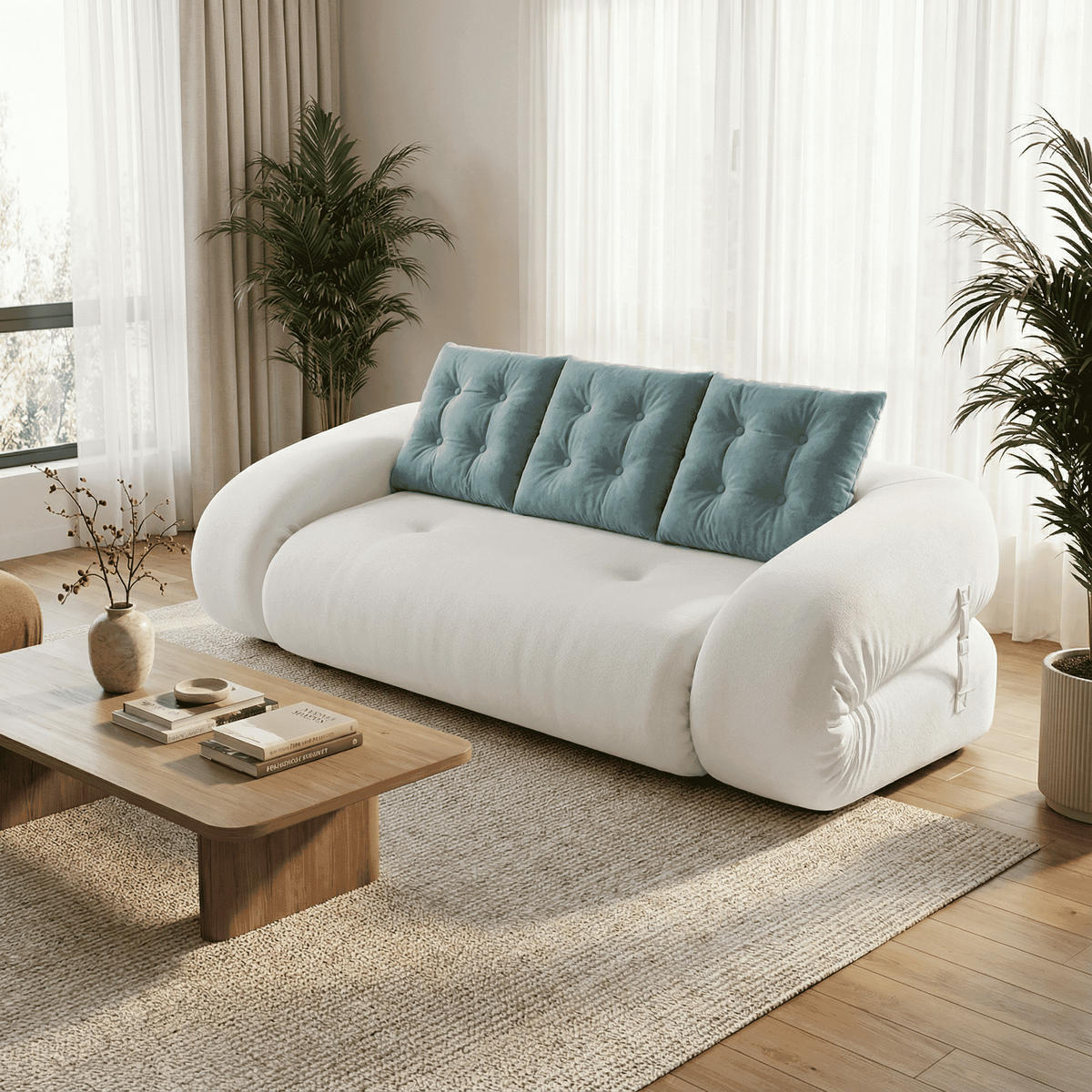 SCHLAFSOFA Okoa 2-Sitzer - Weiß und Salbei - Weiß, Textil (160/60/120cm) - COCO Living