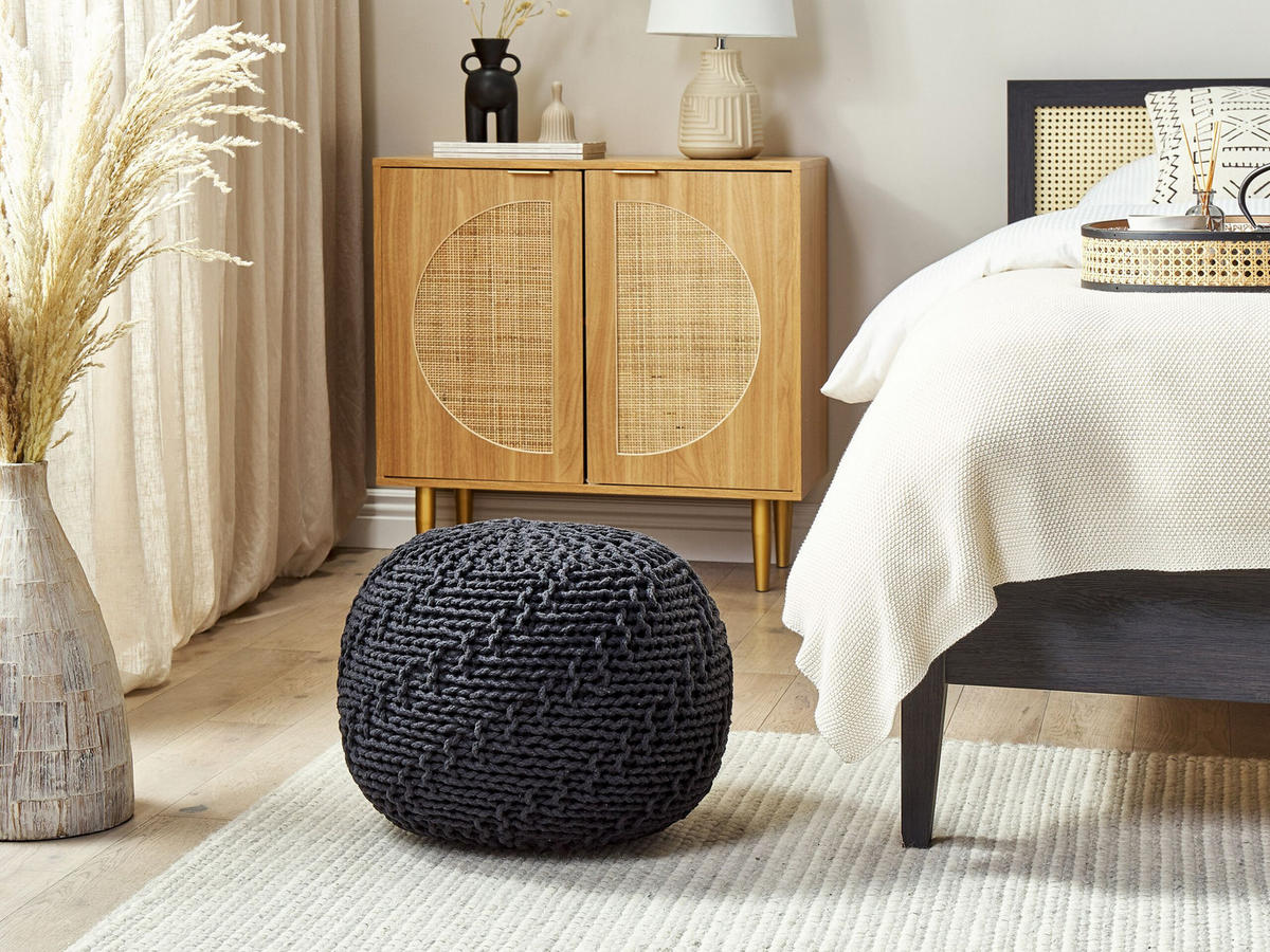 POUF Priene 50/50/35 cm - Schwarz, Naturmaterialen/Textil (50/35/50cm) - Beliani
