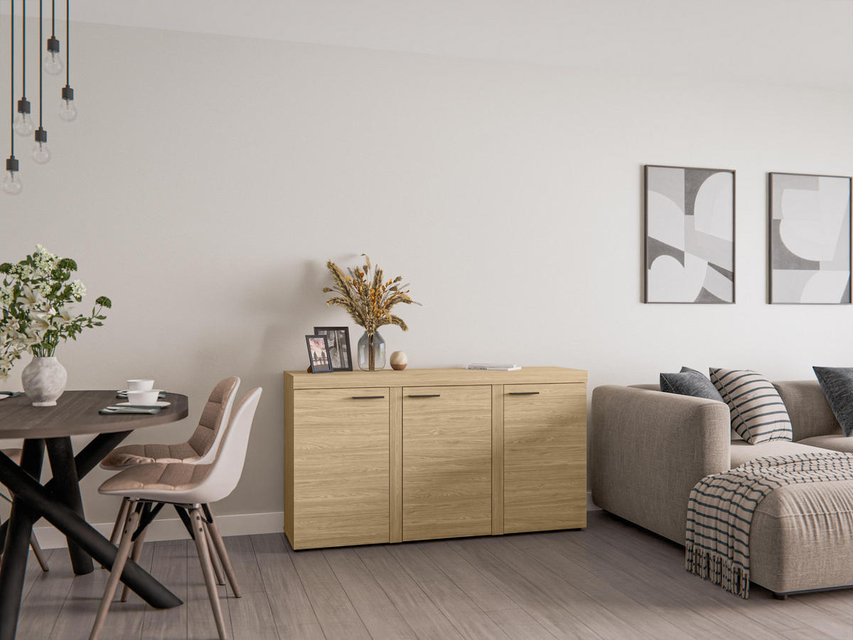 SIDEBOARD Spacoro 3D Geölte Eiche 148,8/82/40,3 cm – Wohnzimmer Kommode Stilvolle, Modern - Eichefarben, Holzwerkstoff/Kunststoff (149/82/40cm) - AX Living