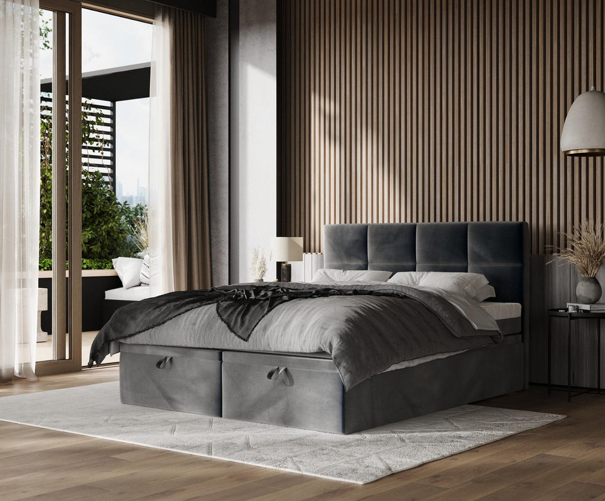 BOXBETT Tessa 140/200 cm Anthrazit im Paros Stoff - Anthrazit/Schwarz, Holz/Holzwerkstoff (140/200cm) - AltaBeds