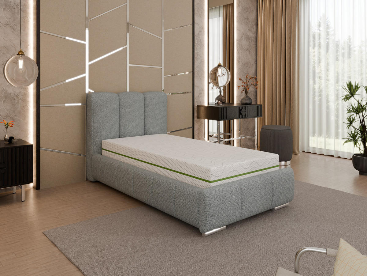 POLSTERBETT Zaira 90x200cm – Elegantes Polsterbett für modernen Wohnstil , ZONIERTE MULTI-TASCHEN-FEDERKERN (24cm), Blaugrau - Blaugrau, Holz (90/200cm) - Homesy