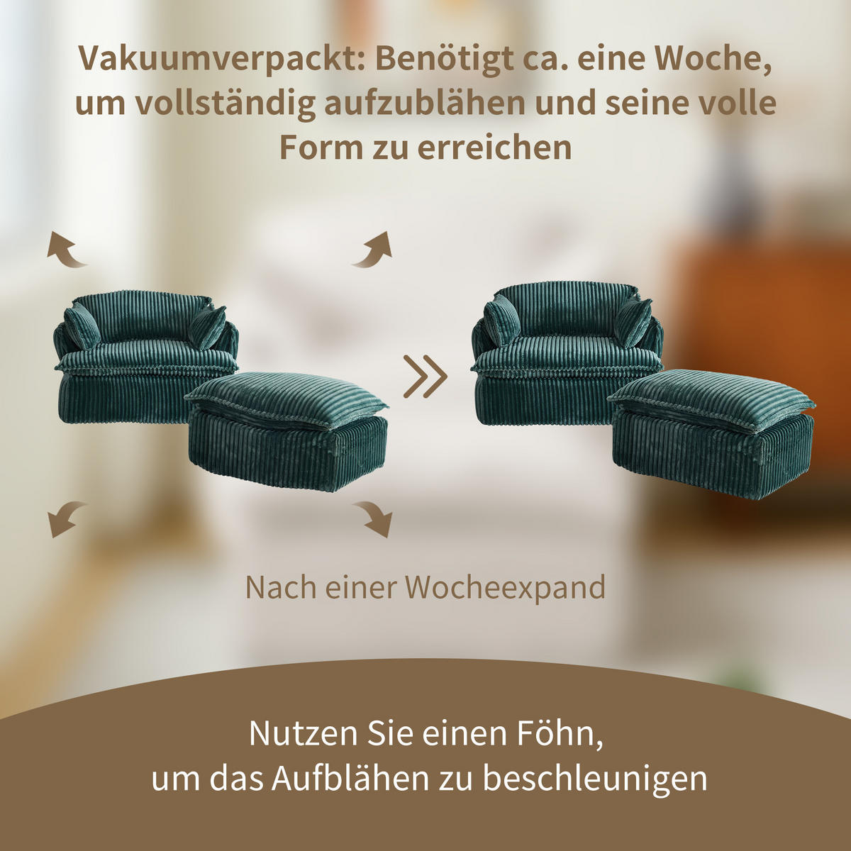 SESSEL DE-35257 mit Hocker Grün - Grün, Textil (89/77/115cm) - ComfortXL