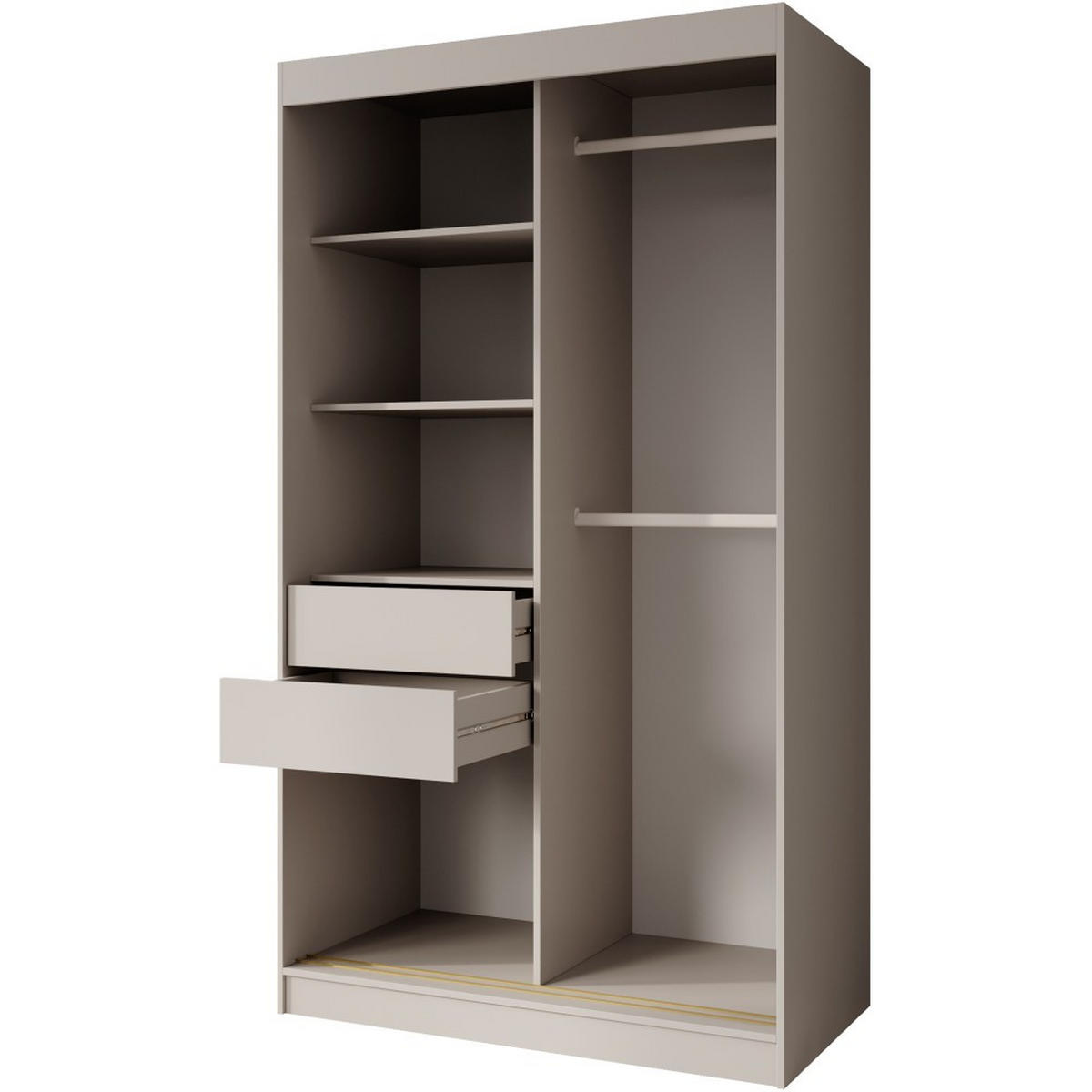 SCHWEBETÜRENSCHRANK Marika Lux, 2-Türig, mit Schubladen, Kaschmir+Gold, 120 cm - Kaschmir/Goldfarben, Holzwerkstoff (120/216/61cm) - Beautysofa