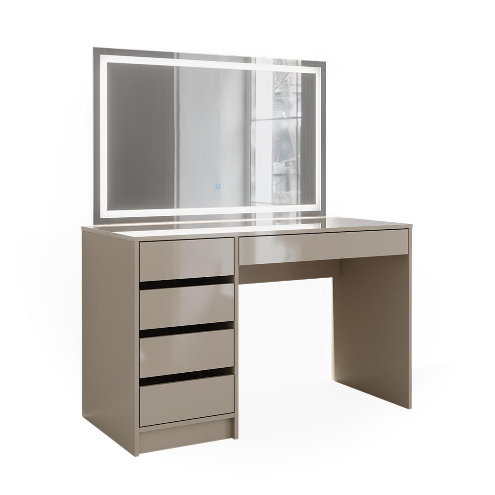 SCHMINKTISCH Sherry Greige Hochglanz 120 cm mit LED-Spiegel - Greige, Holzwerkstoff (120/75/55cm) - Vicco