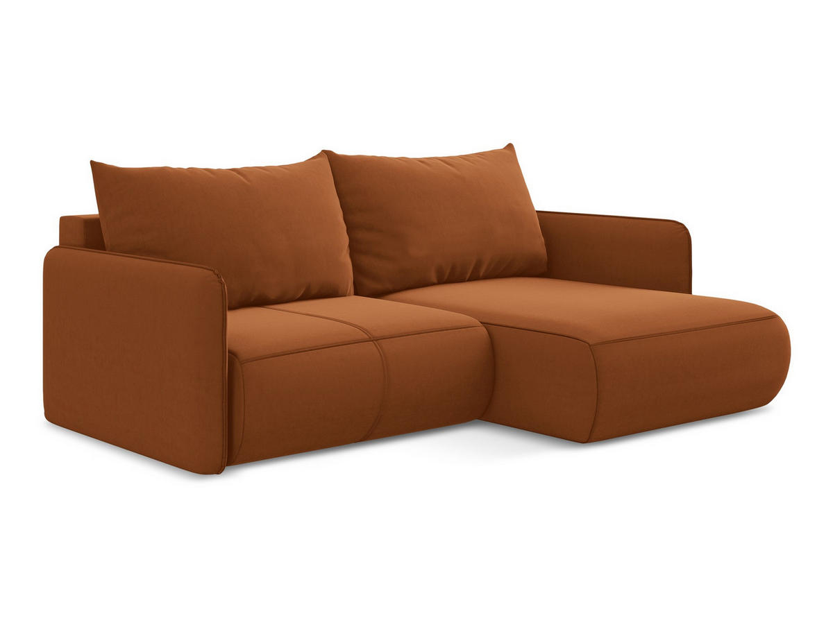 ECKSOFA mit Schlaffunktion Samt Stoff Orange - Terra cotta/Schwarz, Kunststoff/Textil (207/148cm) - Makamii
