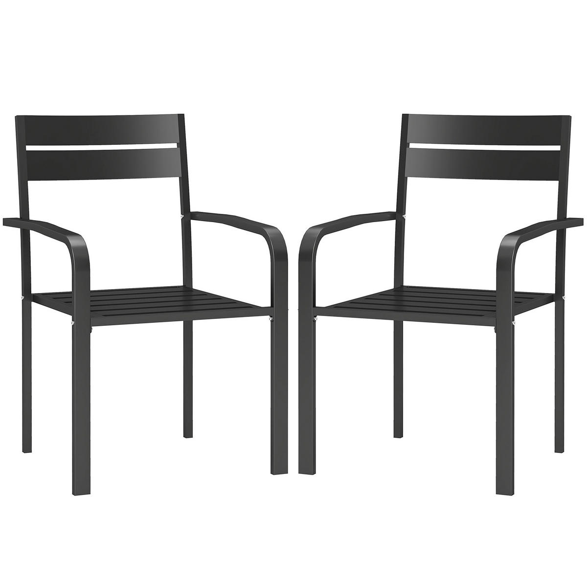 GARTENSTÜHLE 2er-Set DE-13259 stapelbar mit Armlehnen Dunkelgrau - Dunkelgrau, Metall (56/83/58cm) - ComfortXL