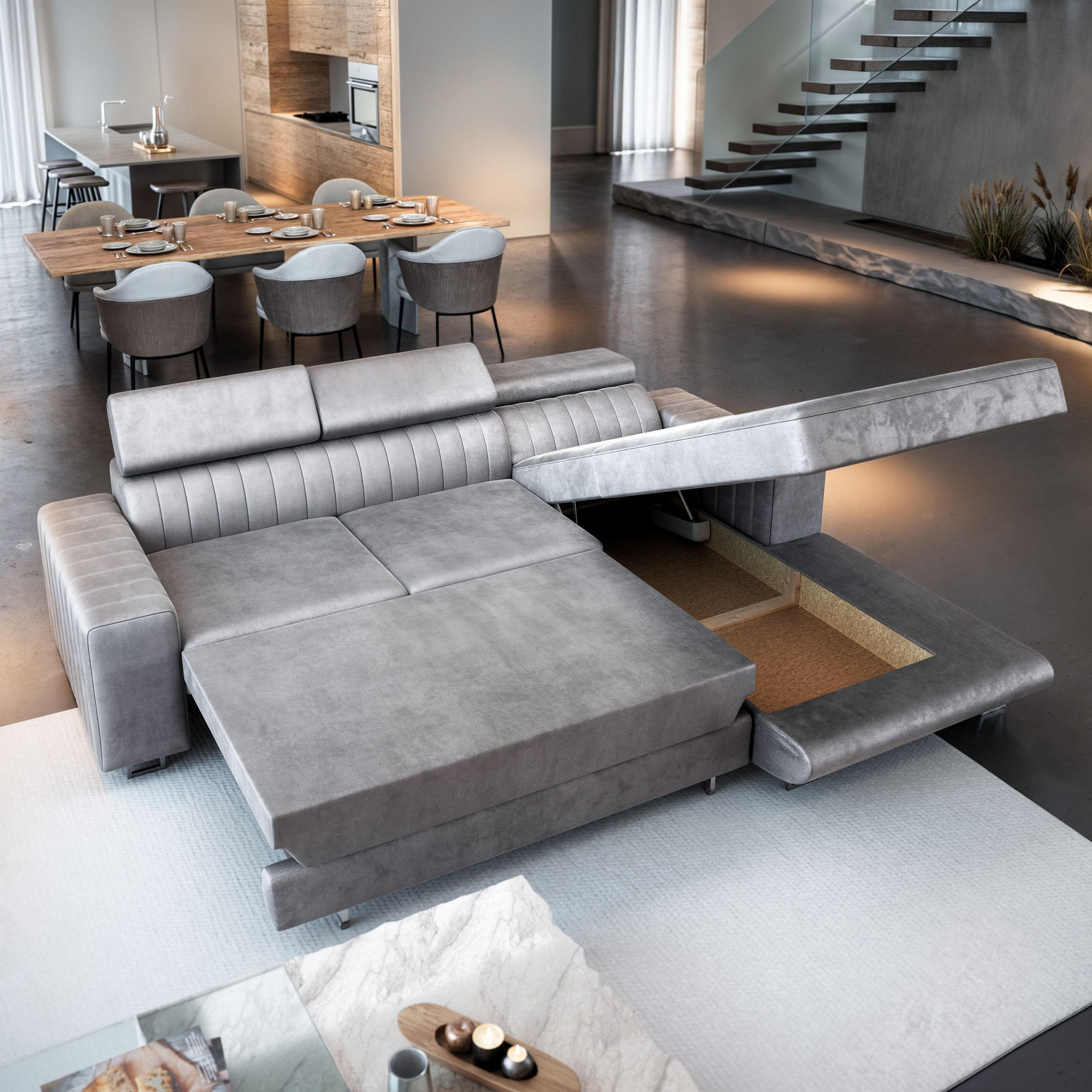 Thumbnail - Masseno Ecksofa, Blau, Textil, 3-Sitzer, L-Form,L-Form, 267x190 cm, Wohnzimmer, Sofas & Couches, Wohnlandschaften, Eckso...