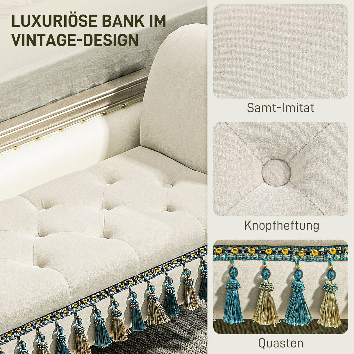 LUXUS Polsterbank, Schaumstoff, Beige, 117 x 40 x 58 cm - Beige, Kunststoff (40/58/117cm) - HOMCOM