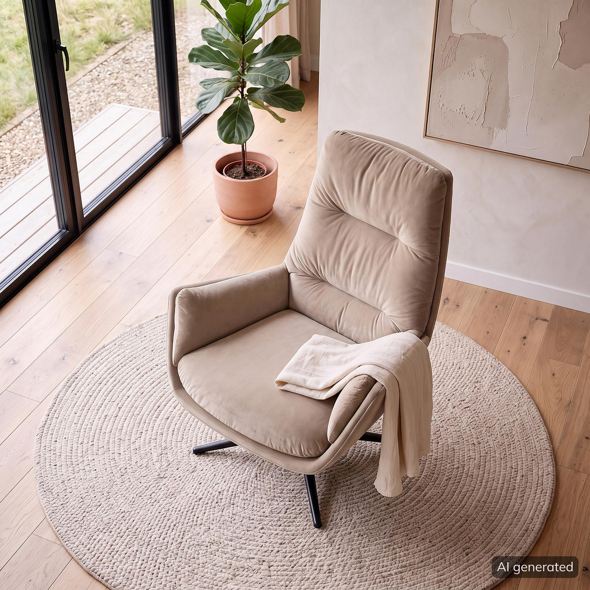 SESSEL mit Kreuzfuß - Beige/Schwarz, Textil/Metall (83/95/97cm) - home24