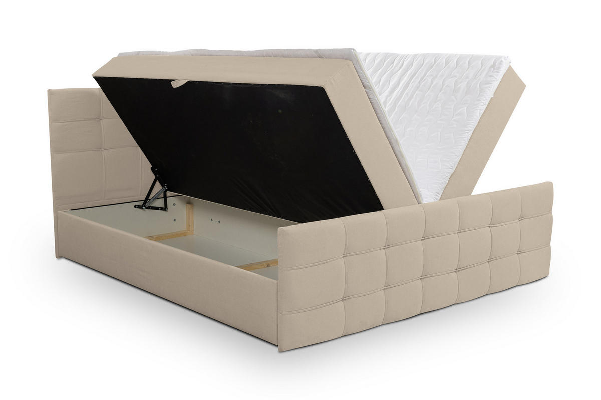BOXBETT NATALIE mit 2 Bettkästen, 180x200, Farbe: Beige, Velourstoff, mit Bonell-Matratze inkl. Topper - Beige, Holz/Kunststoff (180/200cm) - VENASI MÖBEL