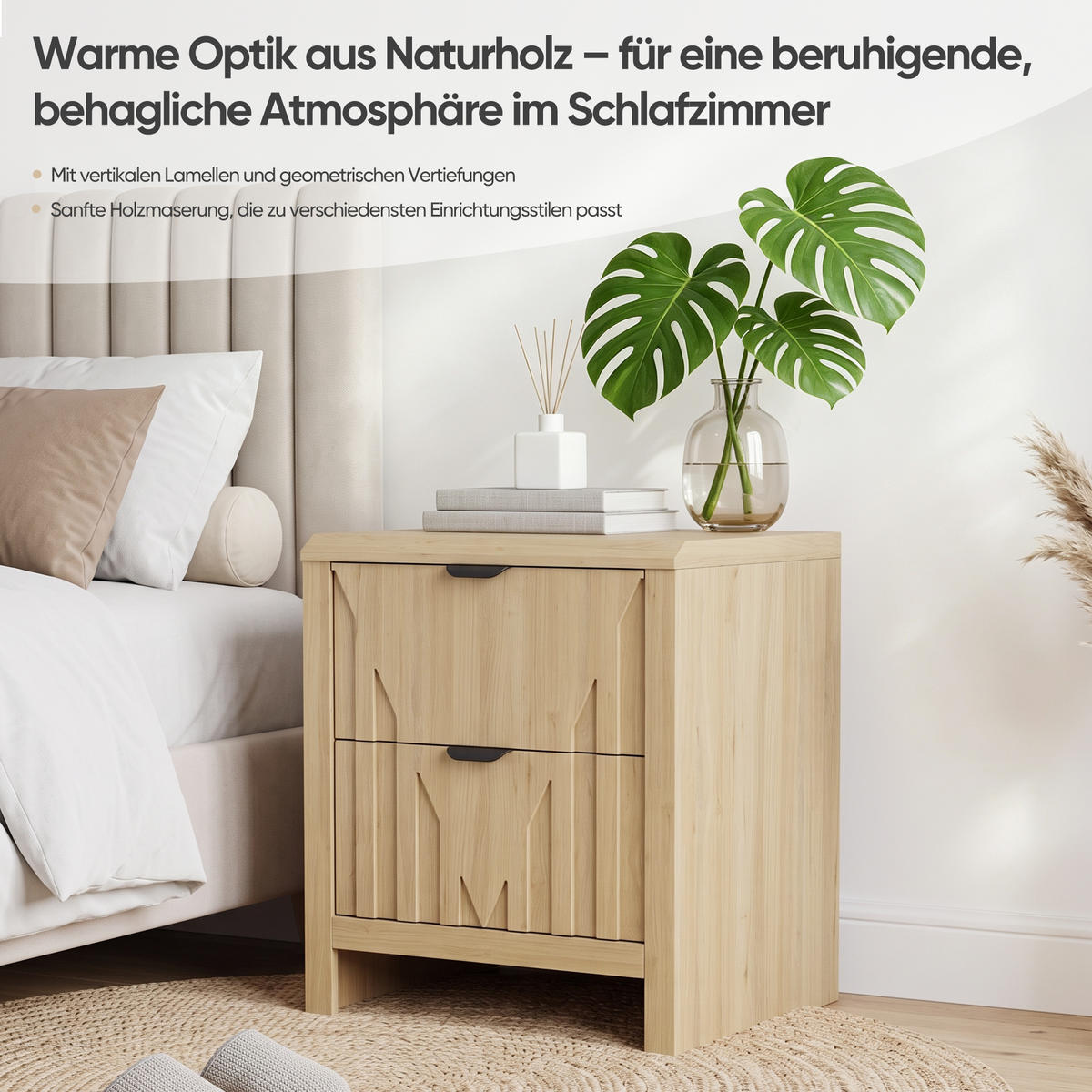 NOČNÍ STOLEK Dubový dekor se 2 zásuvkami v moderním stylu - barva dubu, kompozitní dřevo (48/55.5/40cm) - Urban Meuble