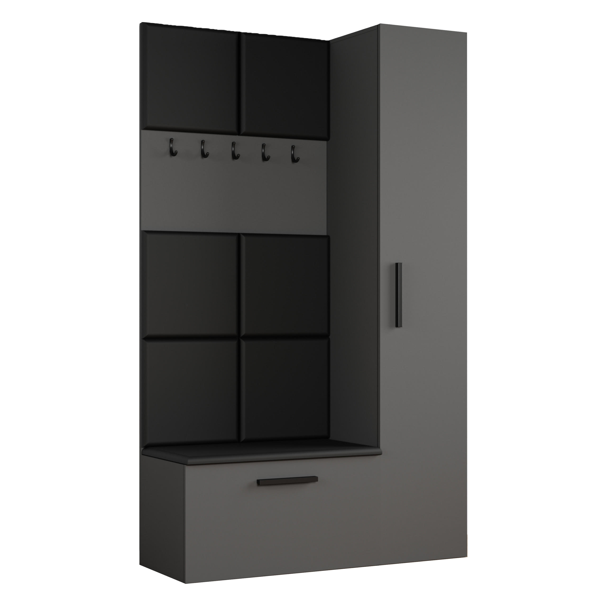 GARDEROBENSCHRANK MODULO 120,6/204/40 cm Modern Garderobe-Set Grau - Schwarz/Grau, Holzwerkstoff (120.6/204/40cm) - MASSENO