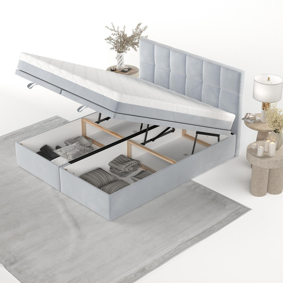 BOXBETT Elano 140/200 cm Hellgrau im Paros Stoff - Hellgrau/Schwarz, Holz/Holzwerkstoff (140/200cm) - AltaBeds
