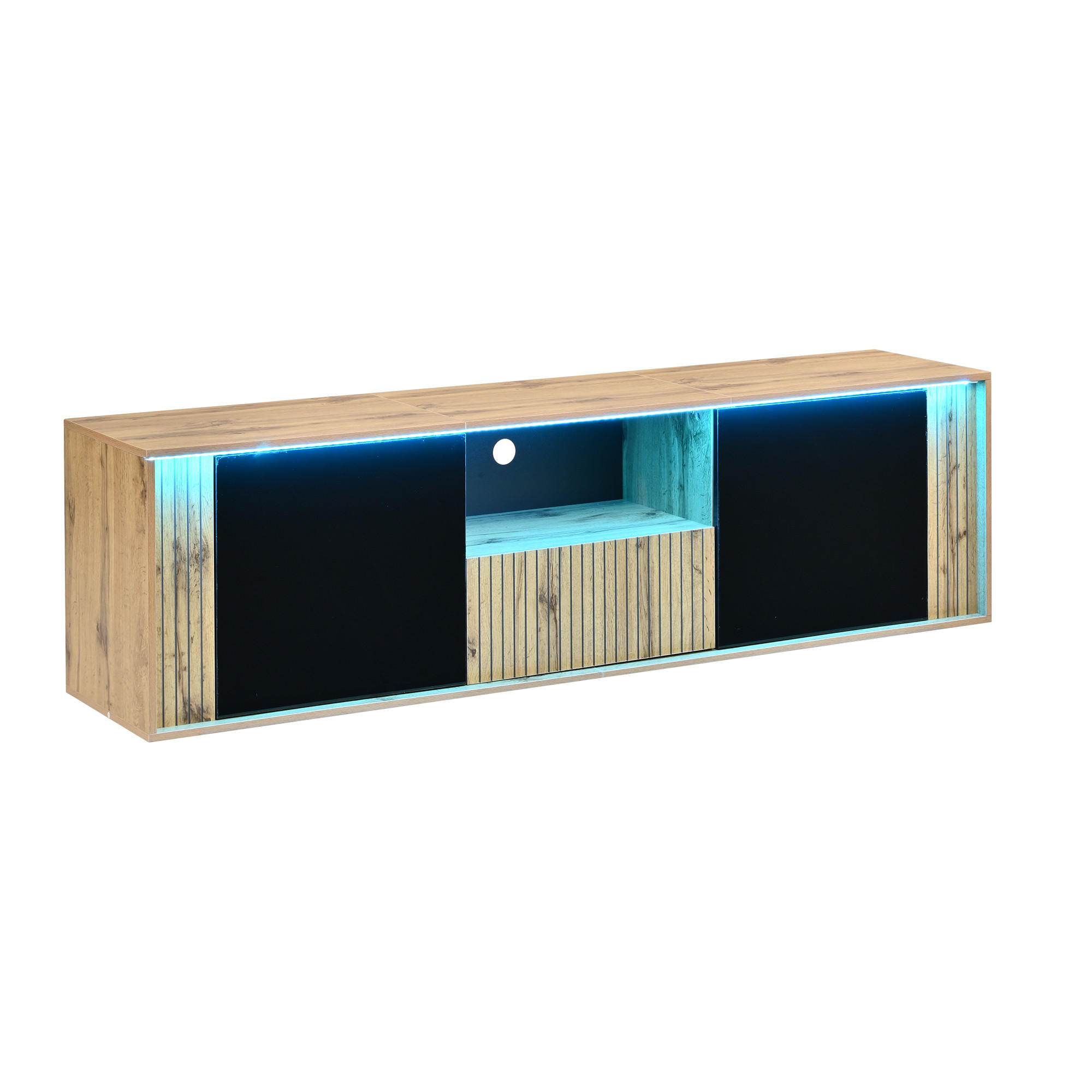 LOWBOARD DE-40468 mit LED und Streifen-Design Schwarz - Schwarz, Holzwerkstoff (180/51/40cm) - ComfortXL