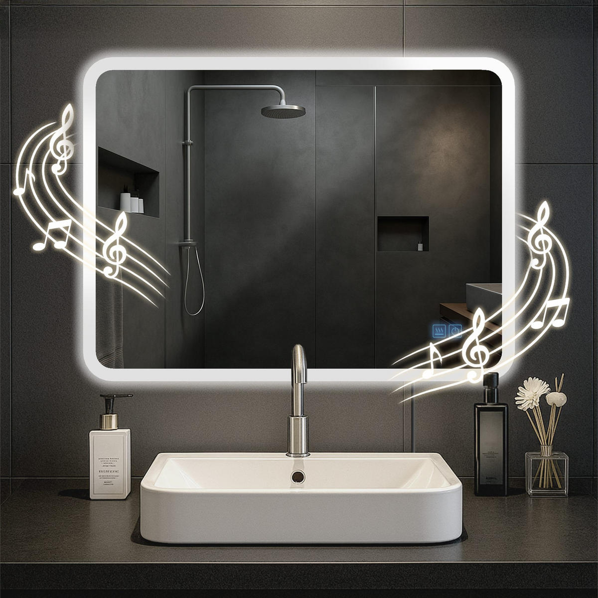 BADSPIEGEL Wien 60x80 Bluetooth 80x3,5x60cm Glas Klarglas Badezimmerspiegel - Klar, Glas (80/60/3.5cm) - DELUKE