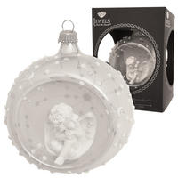 CHRISTBAUMKUGEL Reflex mit Engel Weiß 8cm (Glas / 1 Stk.) - Weiß, Glas (8/8/8cm) - Krebs Glas Lauscha