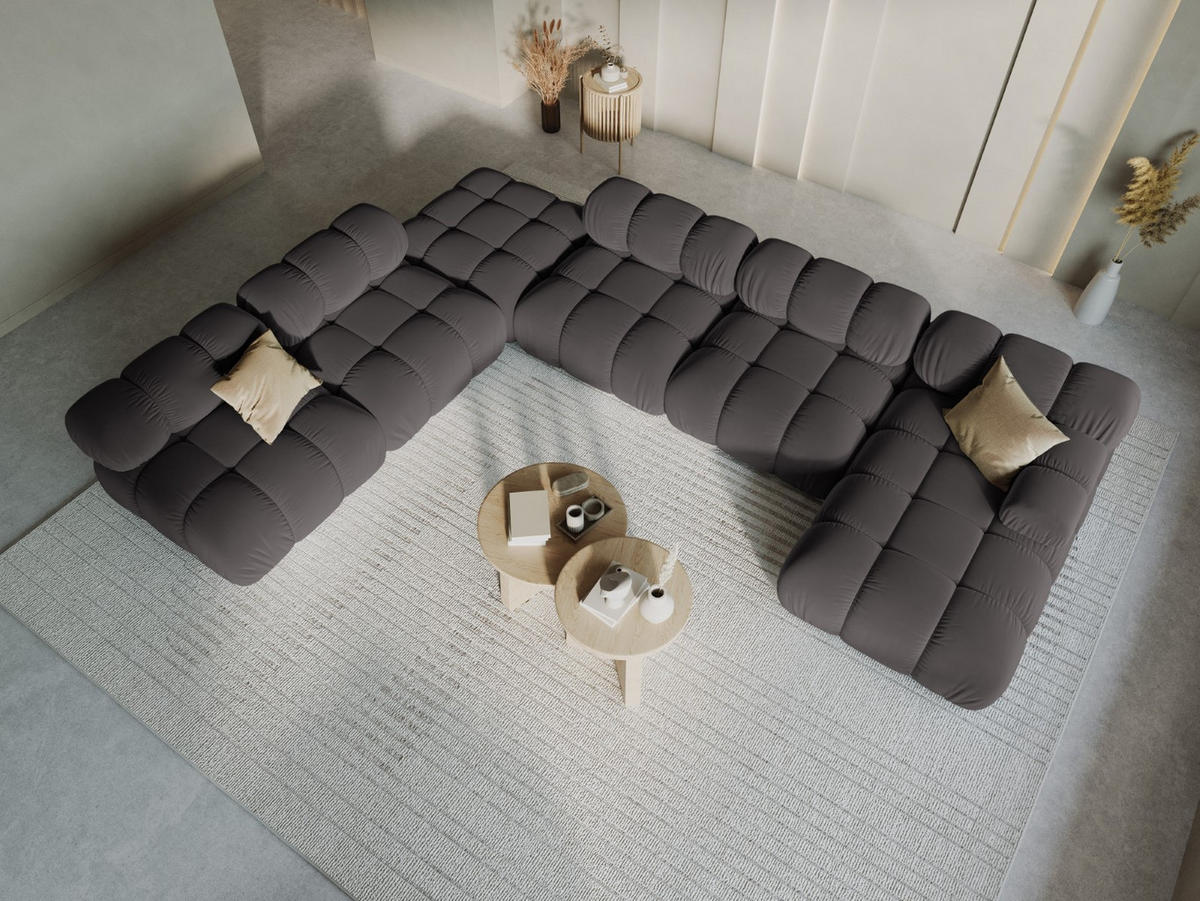 MODULARES-PANORAMASOFA links Bellis aus Samt dunkelgrau 7 Sitzplätze - Dunkelgrau, Textil (282/63/379cm) - Micadoni