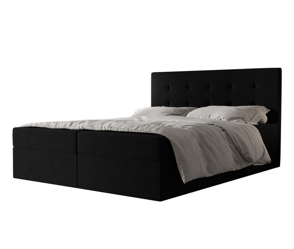 BOXBETT Dahlina 140/200 cm in Schwarz – mit Bettkasten und Luxus & Funktionalität - Schwarz, Holz/Holzwerkstoff (140/200cm) - AX Living