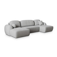 WOHNLANDSCHAFT SAVONA N Hellgrau Boucle-Stoff mit Schlaffunktion - Hellgrau, Holz (350/90/148cm) - MASSENO