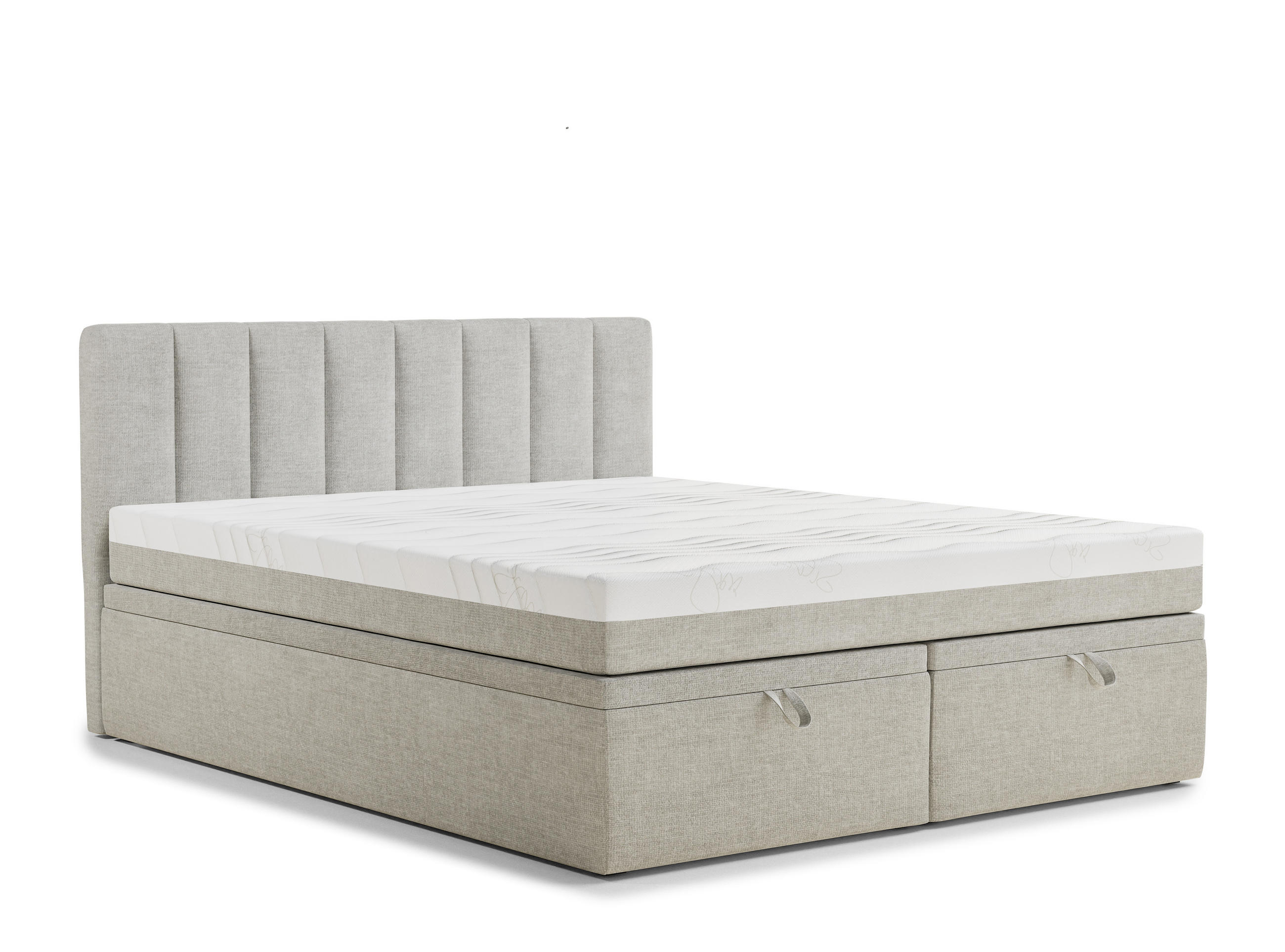 BOXBETT 200/200 cm Lovage S, in Hellgrau, Matratze, gepolstertes Kopfteil, Bettkasten, H3 = fest - Hellgrau/Schwarz, Holz/Holzwerkstoff (200/200cm) - Maison de Reve