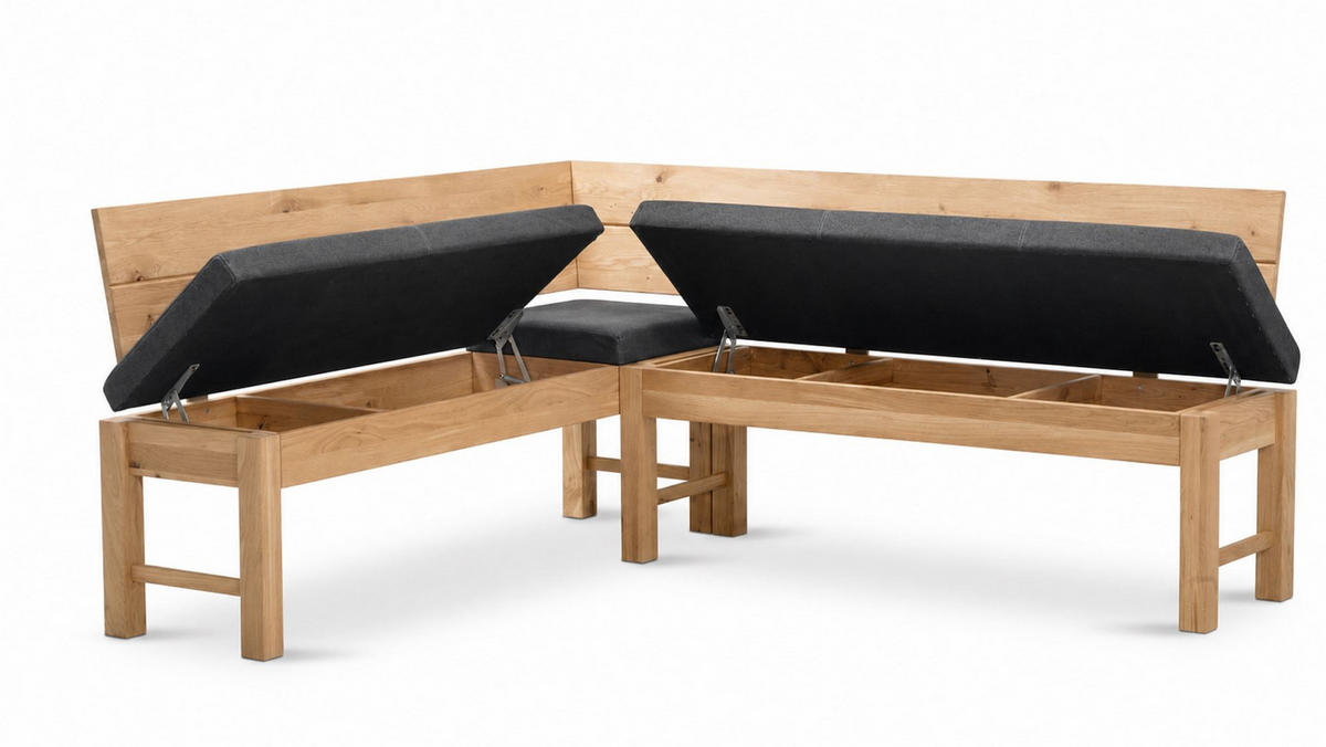 ECKBANK mit Truhe Dyan 1 für 5 Personen Massivholz Wildeiche/Grau - Wildeiche/Grau, Holz (167/192cm) - 58aufmkessel
