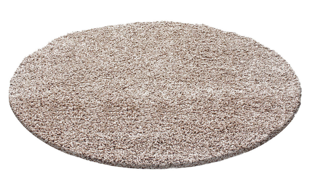 TEPPICH Hochflor Unifarben Polypropylen Wohnzimmer Shaggy Beige Rund 160x160 - Beige, Textil (160/160cm) - KADIMA DESIGN
