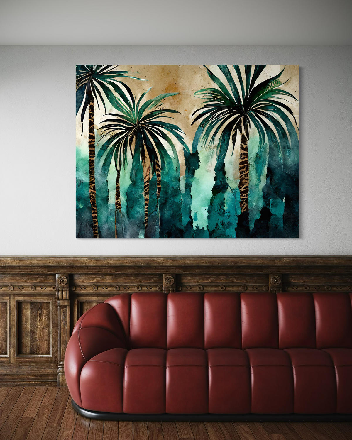 WANDBILD tropische palmen aquarell - Grün, Textil (60/40cm) - Feeby