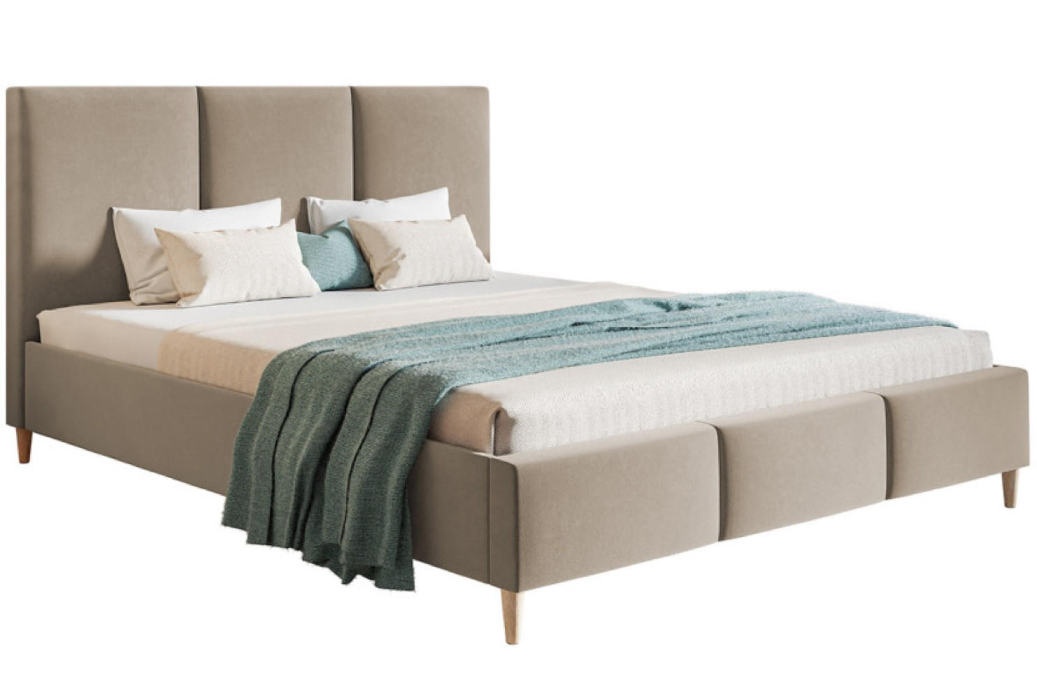 BETT Beigefarben LUXO 7 Gepolstert Auf Hohen Holzbeinen 140x200 cm - Eichefarben/Beige, Textil (140/200cm) - Sepro Meble