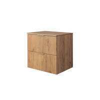WASCHBECKUNTERSCHRANK, Eiche Craft, 60 x 57 x 46 cm, goldener Griff + Arbeitsplatte - Eichefarben/Goldfarben, Holzwerkstoff (60/57/46cm) - 3XE LIVING