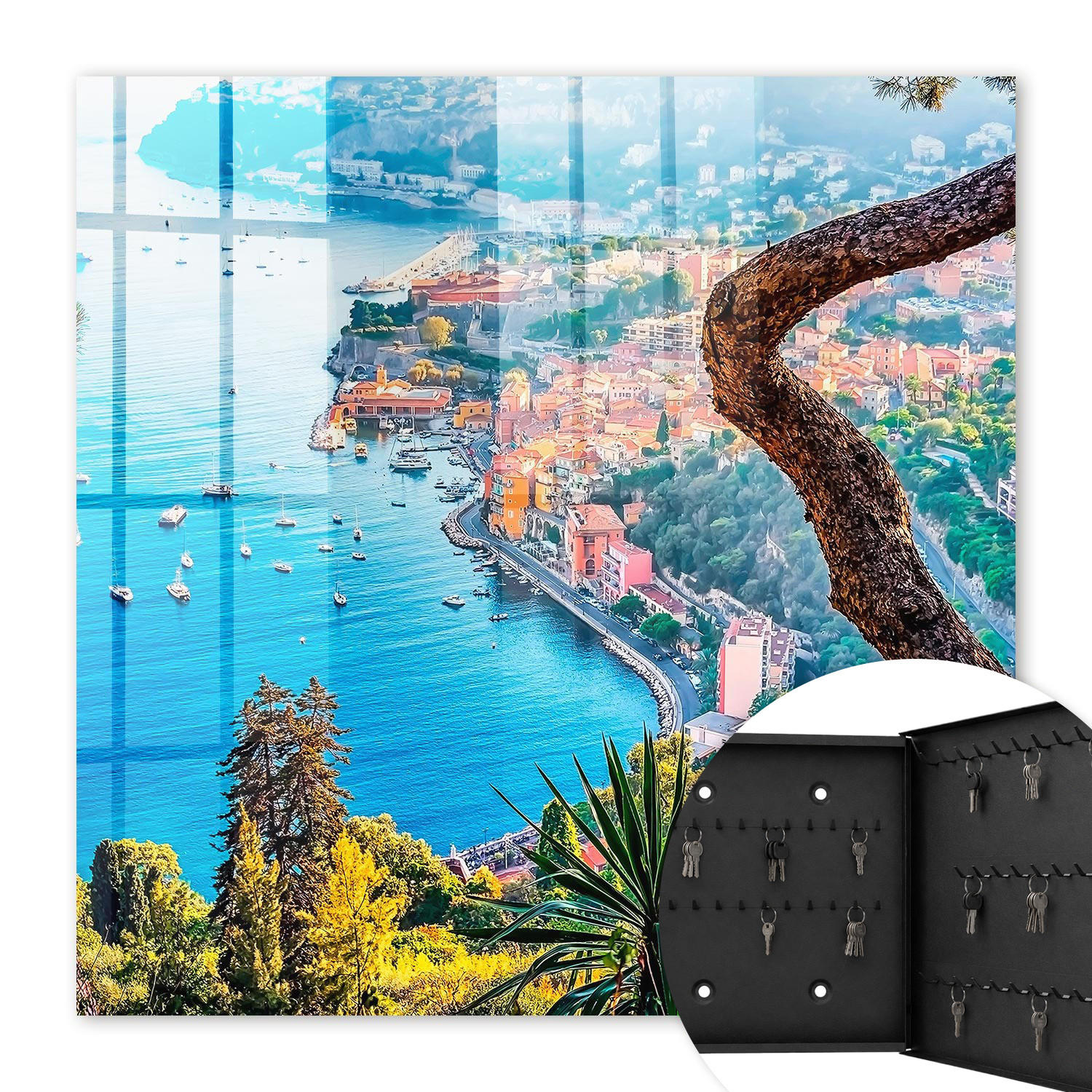 SCHLÜSSELBOX Schwarz 30x30 cm- Türöffnung nach rechts - Ferienlandschaft - Blau, Metall (30/30/5cm) - TULUP