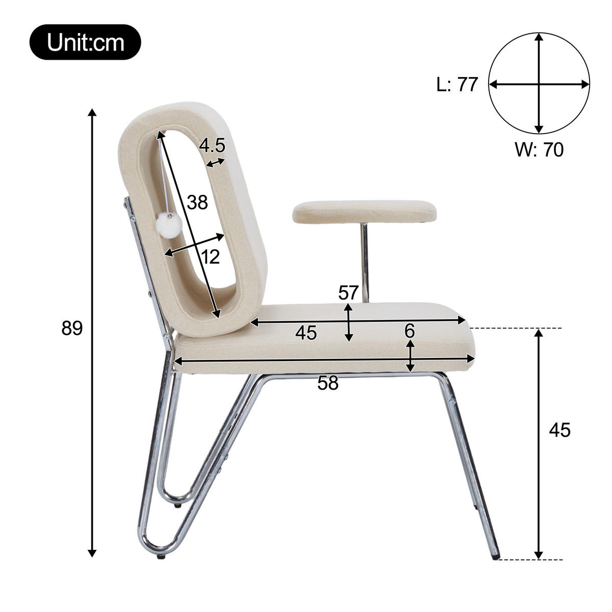 BÜROSTUHL Stoff mit Katzenhöhle 77/70/89 cm Beige - Beige, Textil (70/89/77cm) - Redom