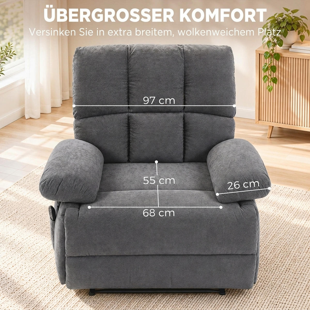 RELAXSESSEL Polyetser Grau - Schwarz/Grau, Textil/Metall (90/107/120cm) - HOMCOM