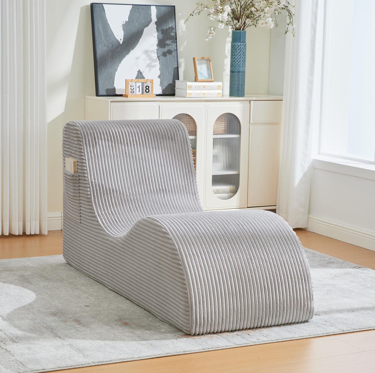 KŘESLO 160/66/90 cm světle šedé z manšestru s ergonomickým opěradlem a boční kapsou - světle šedá, textil (66/90/160cm) - OKWISH