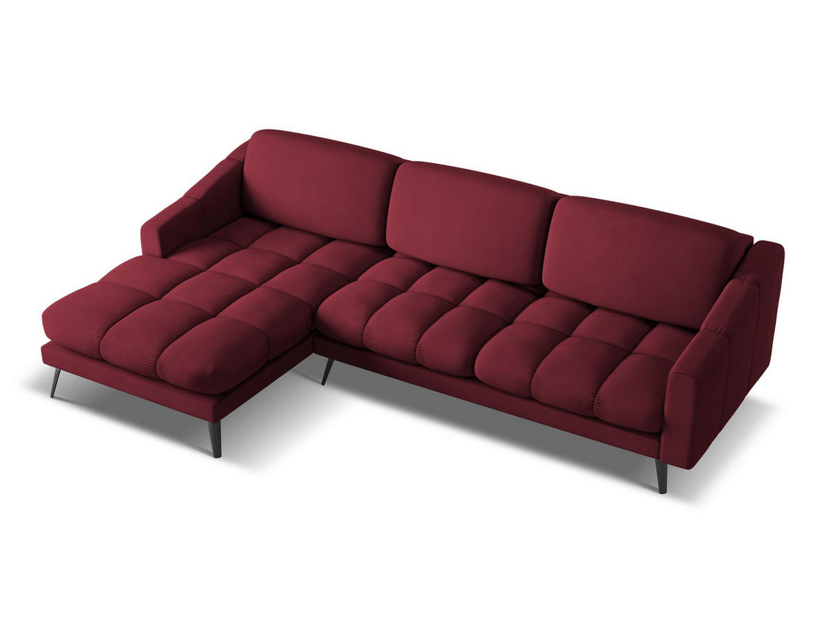 ECKSOFA Links Chenille Stoff Rot - Rot/Weinrot, Textil/Metall (160/264cm) - Makamii